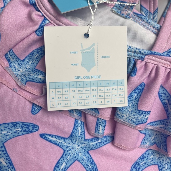 NWT Bermies Pink Blue Starfish Ruffle Shoulder Swimsuit - Picture 3 of 4